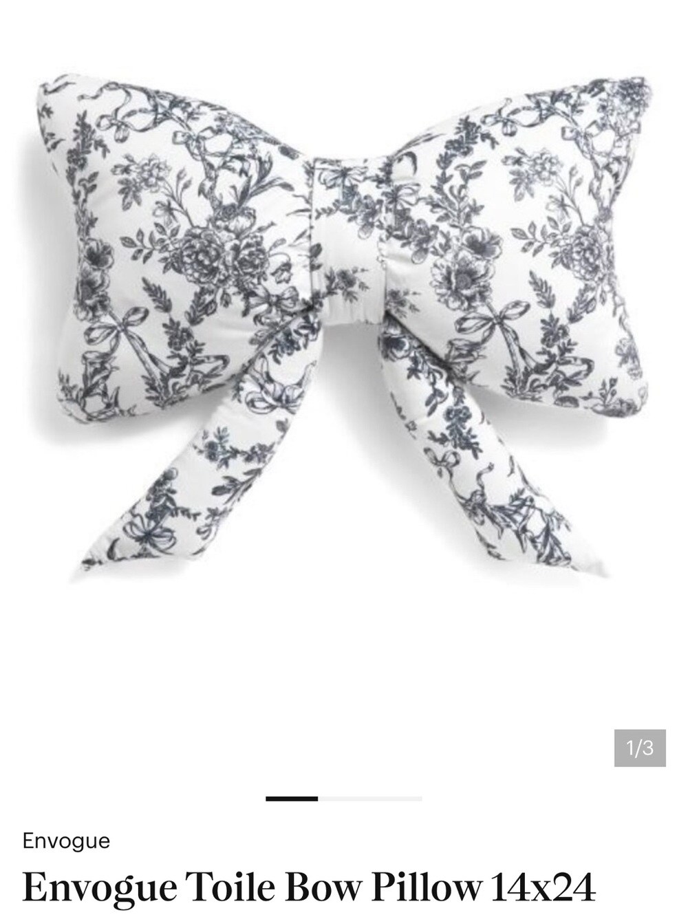 T.J.Maxx Black and White Toile Bow Accent Pillow